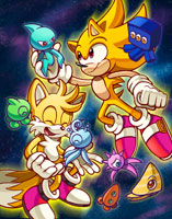 Super Sonic & Tails with Wisps Art, by Sikyu